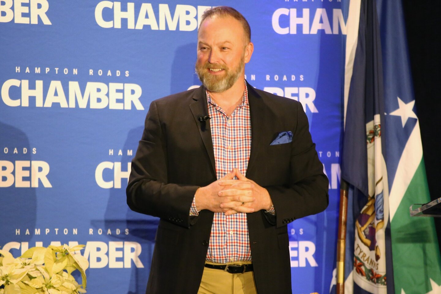 Michael Bach addressing an audience in Norfolk